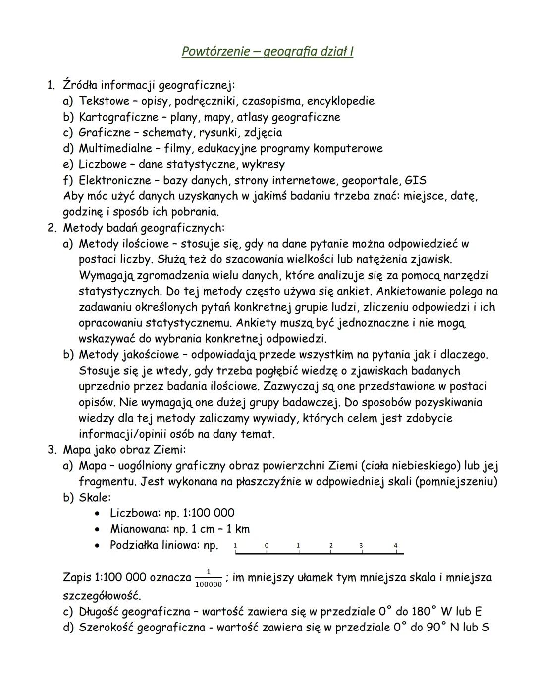 Powtórzenie-geografia dział I
1. Źródła informacji geograficznej:
a) Tekstowe opisy, podręczniki, czasopisma, encyklopedie
b) Kartograficzne