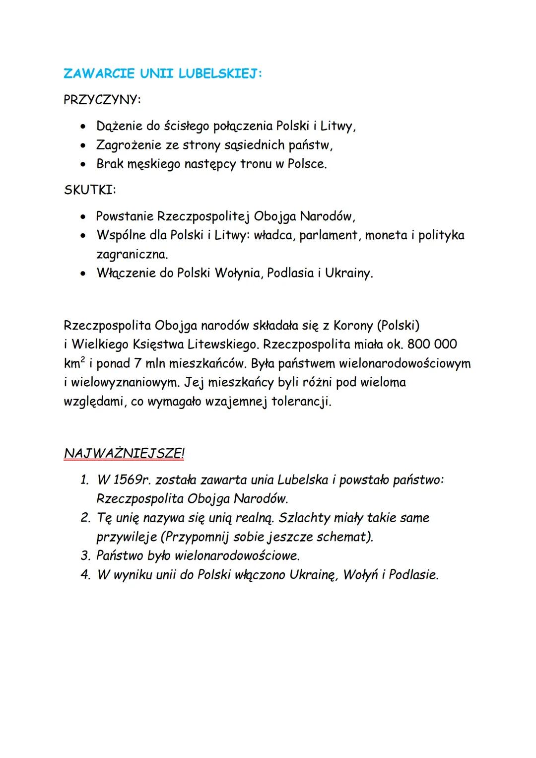 Temat: Rzeczpospolita Obojga Narodów.
W 1385 roku zawarto unię personalną między Polską a Litwą (mieli
wspólnego władcę, lecz inne prawa i z
