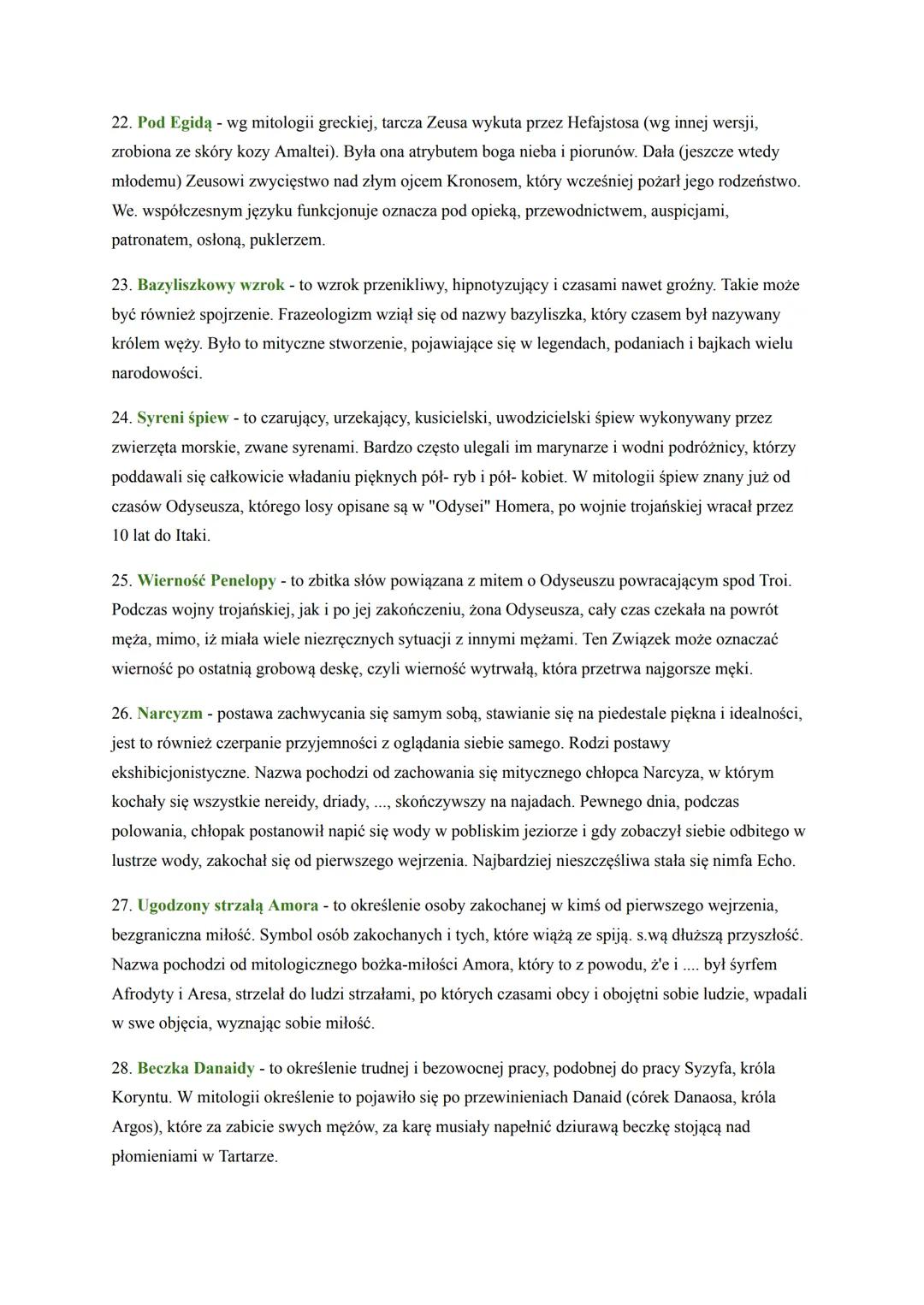 # MITOLOGIZMY
1. Pięta Achillesa - słaby, czuły punkt. Matka, chcąc zapewnić Achillesowi nieśmiertelność,
zanurzyła go w wodach Styksu, dz