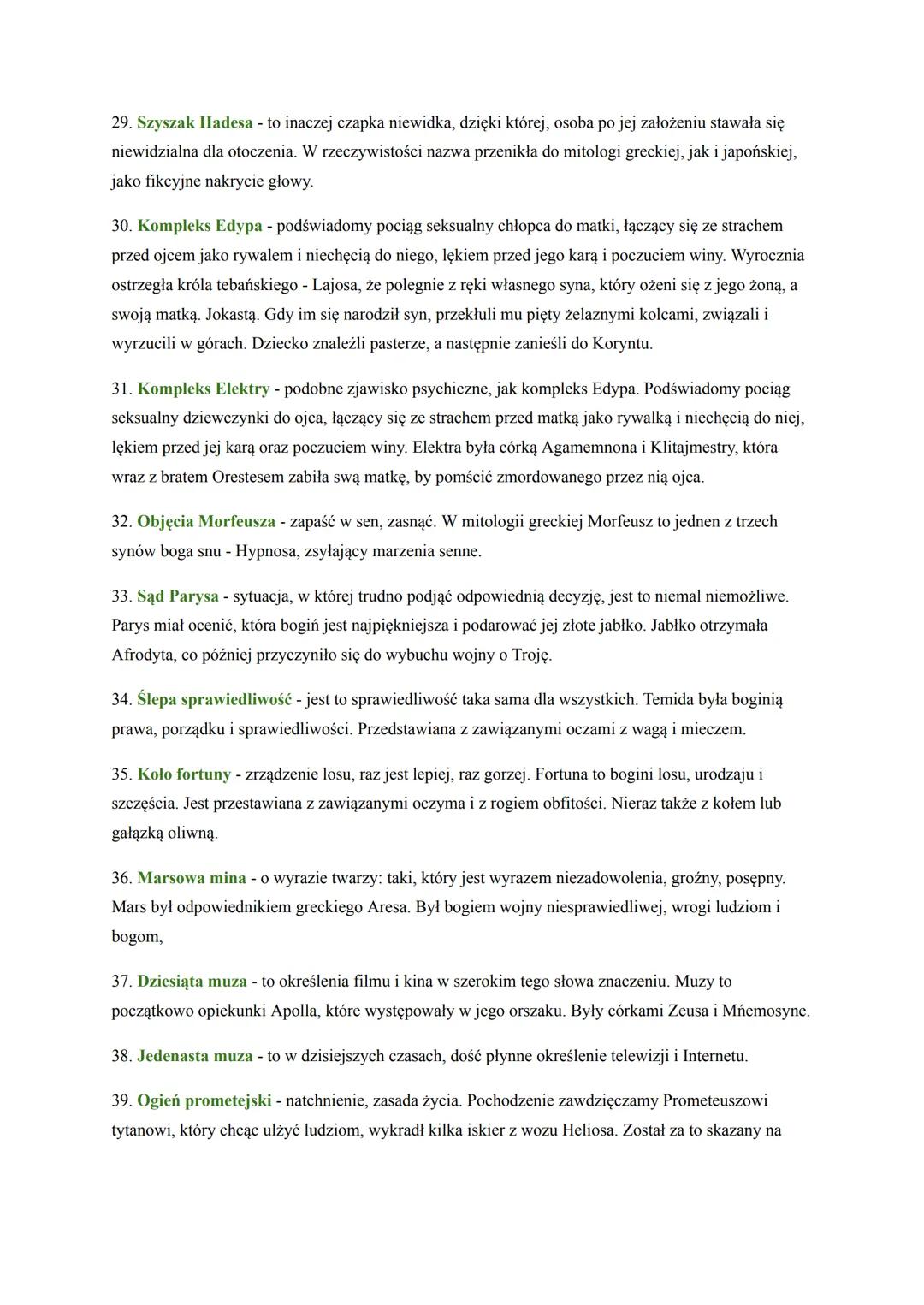 # MITOLOGIZMY
1. Pięta Achillesa - słaby, czuły punkt. Matka, chcąc zapewnić Achillesowi nieśmiertelność,
zanurzyła go w wodach Styksu, dz