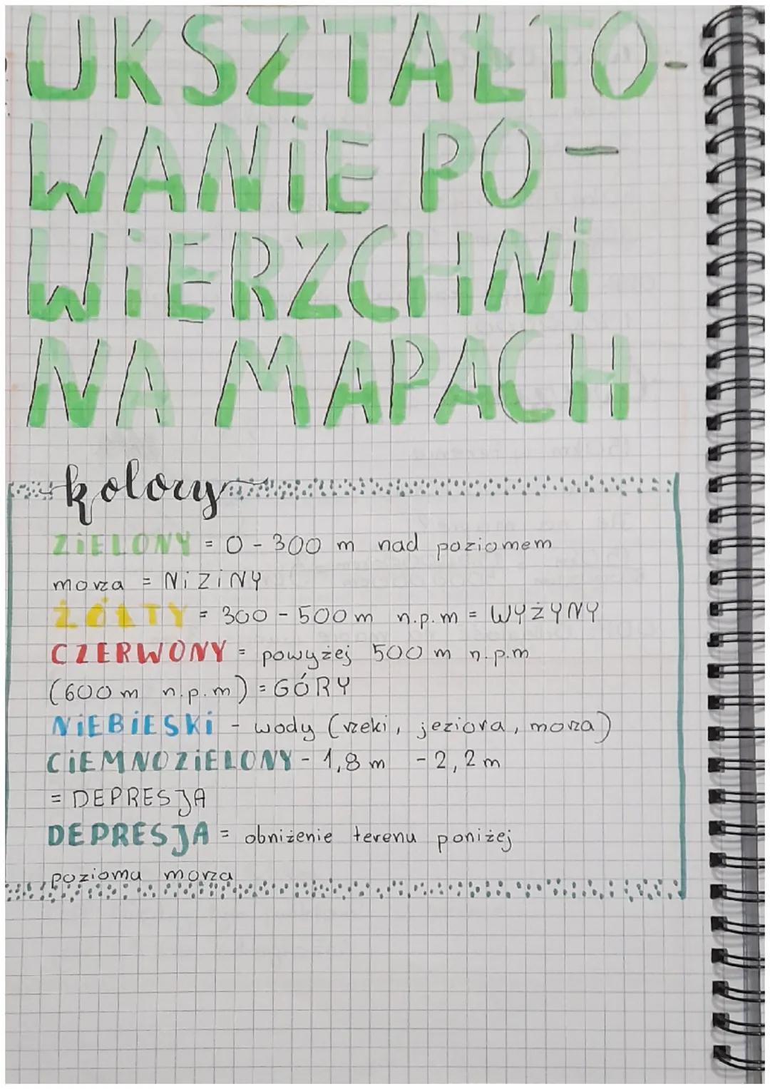 UKSZTAŁTO-
WANIE PO-
WIERZCHWI
NA MAPACH
kolonyaram
ZIELONY = 0 - 300 m nad
= NiZiNY
morza
poziome
= 300-500 m n.p.m = WYŻYNY
CZERWONY = pow