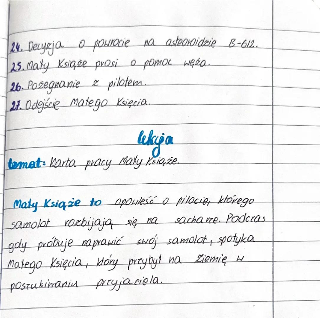 lukija
temat: Nowa lektara pt. „Maty Książe".
pierwsze wydanie: kwiecień 1943r.
autor: Antoine de Saint- exupery.
gatunek i epoka: fanta