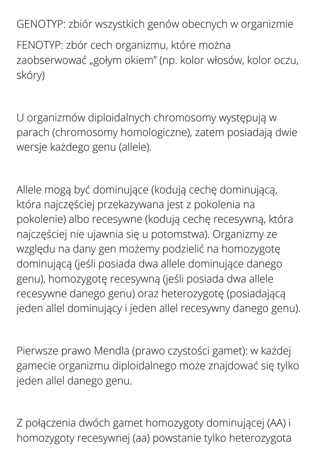 GENOTYP: zbiór wszystkich genów obecnych w organizmie
FENOTYP: zbór cech organizmu, które można
zaobserwować gołym okiem" (np. kolor włosów,