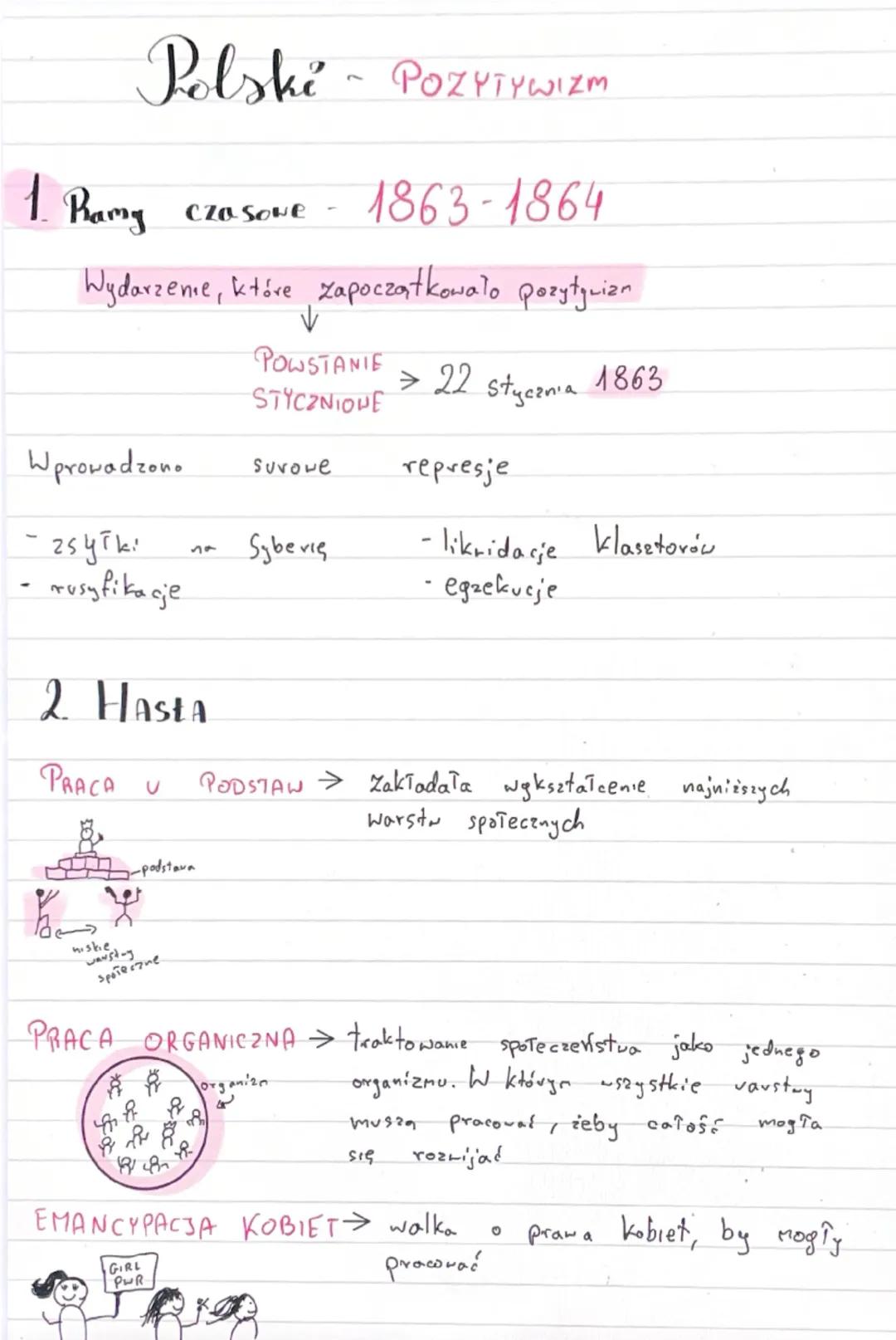 Polski - POZYTYWIzm
1. Ramy czasowe - 1863 - 1864
Wydarzenie, które zapoczątkowało pozytywizm
↓
POWSTANIE
STYCZNIOWE > 22 stycznia 1863
W