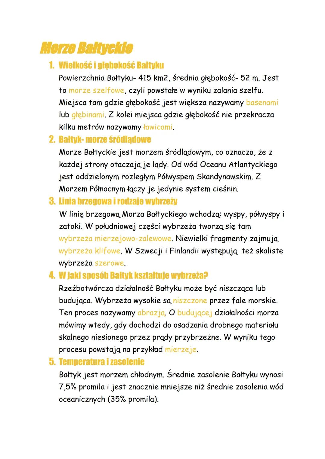 Morze Baltyckle
1. Wielkość i głębokość Bałtyku
Powierzchnia Bałtyku- 415 km2, średnia głębokość- 52 m. Jest
to morze szelfowe, czyli powsta