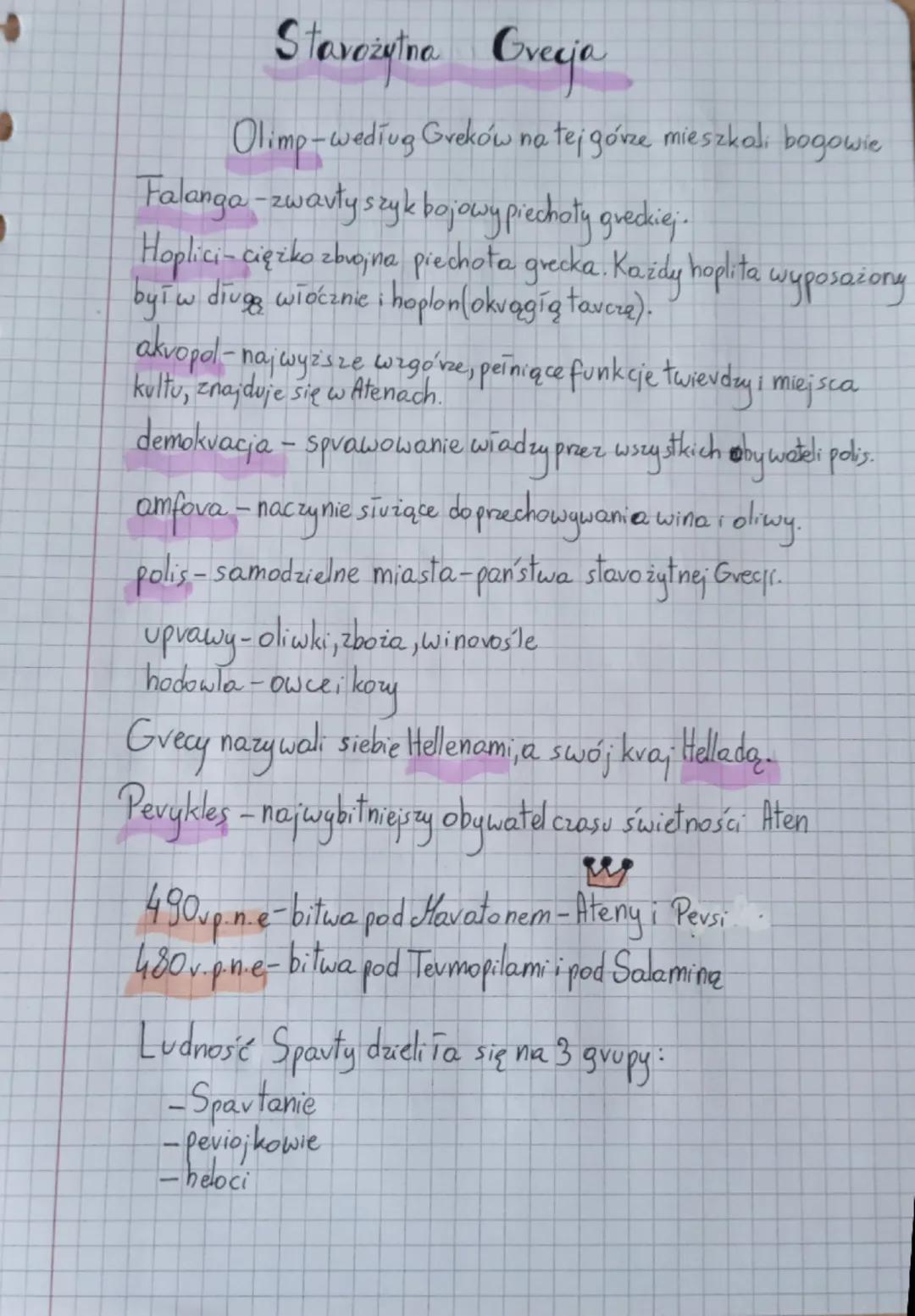 # Starożytna Grecja
Olimp-według Greków na tej górze mieszkali bogowie
Falanga-zwavły szyk bojowy piechoty greckiej.
Hoplici- ciężko zbro