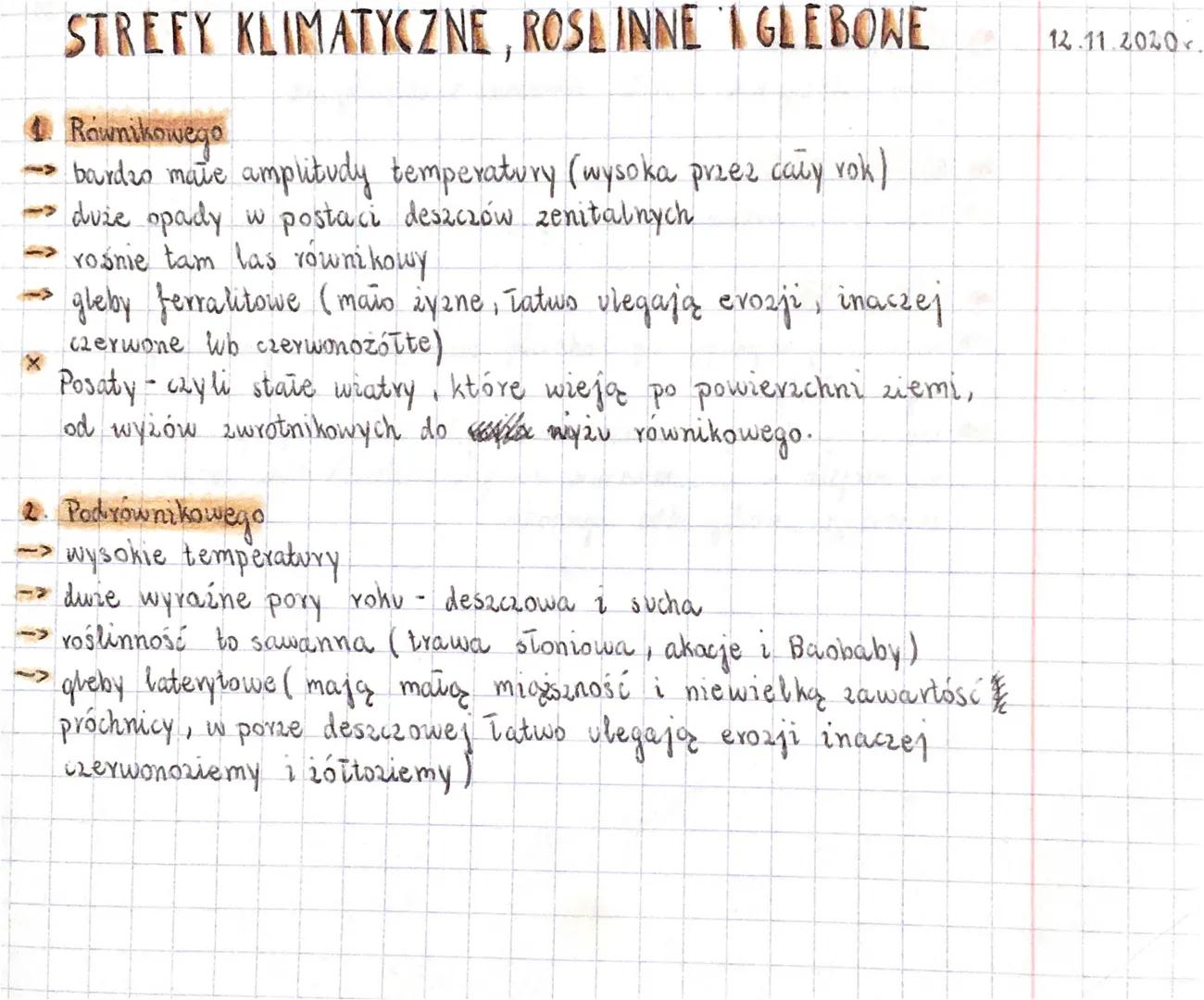 STREFY KLIMATYCZNE, ROSLINNE I GLEBOWE
4. Równikowego
-> bardzo mate amplitudy temperatury (wysoka przez cały rok)
-> duże opady w postaci d