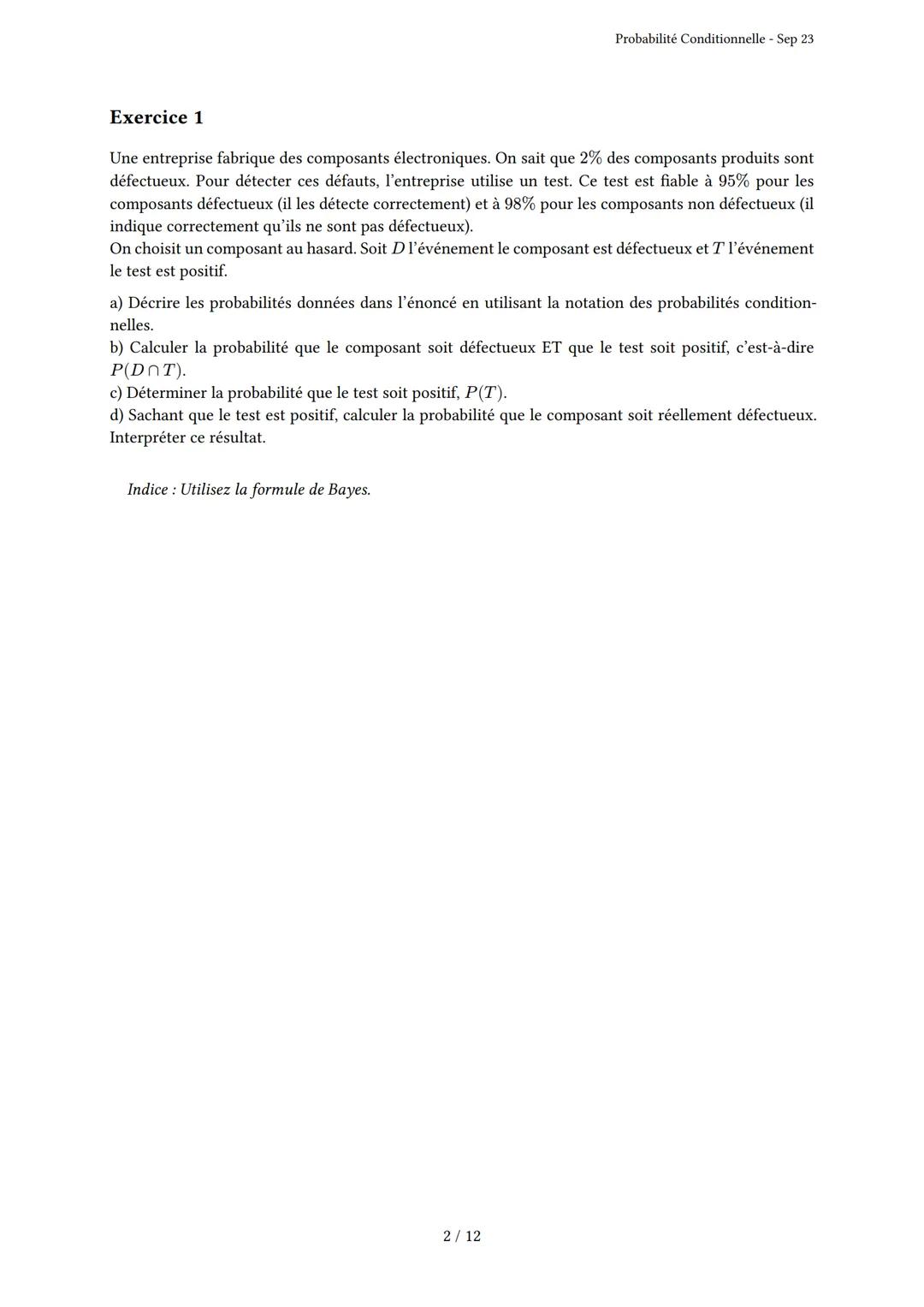 # Probabilité Conditionnelle
Généré par Knowunity.fr - Sep 23
Description: Cet examen couvre la probabilité conditionnelle, les arbres pon