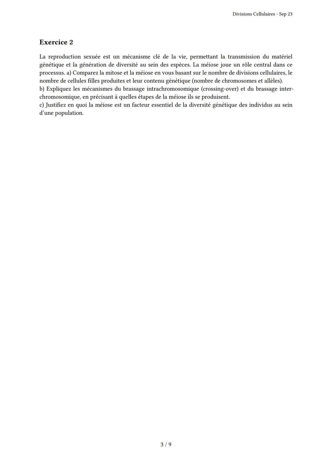 Divisions Cellulaires
Généré par Knowunity.fr - Sep 23
Description: Cet examen couvre les mécanismes de mitose et méiose.
Bonne chance!